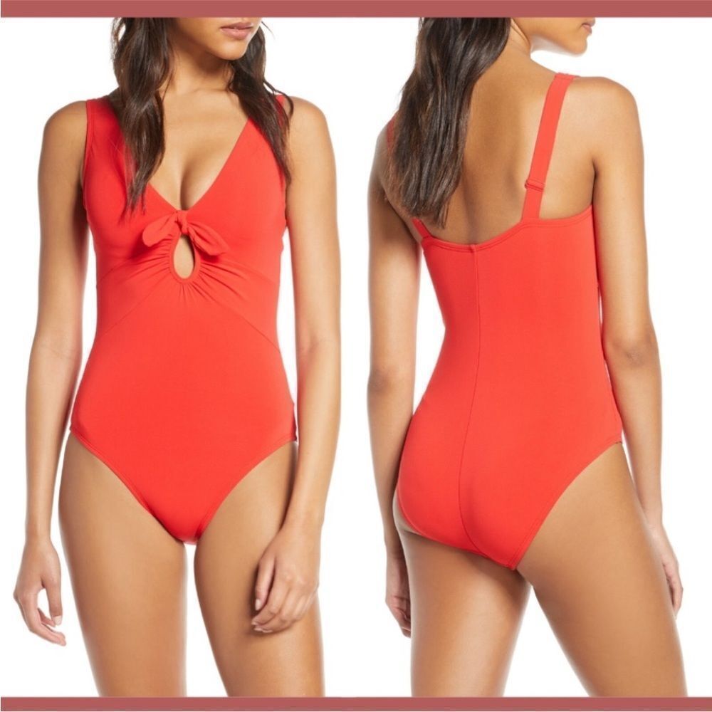 Robin Piccone Ava underwire plunge one piece swimsuit SZ 10 in fiery red